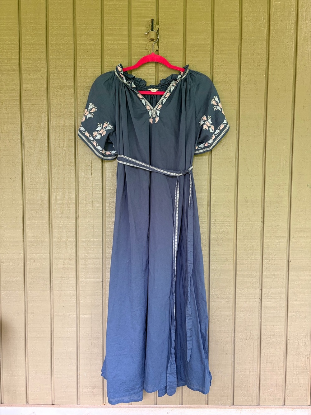 ExVoto Vintage Bri Embroidered Cotton Midi Dress Stargazer Blue XS/S
